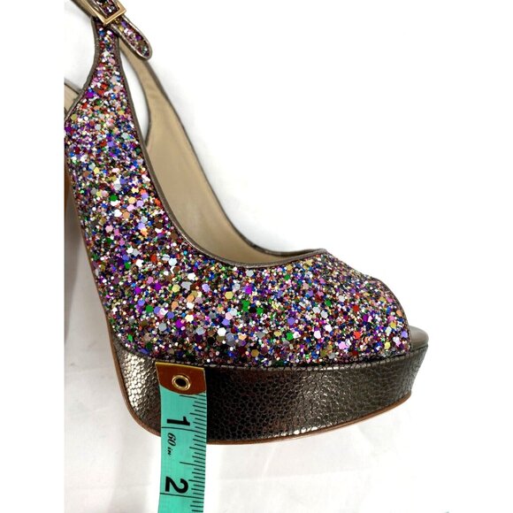Jimmy Choo CLUE Glitter Gold Slingback Platform Open Toe Sandals Shoes Sz 38.5 - Picture 14 of 16